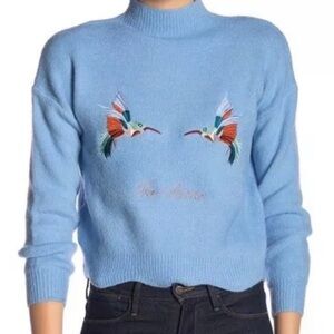 Code X Mode Embroidered Hummingbird Por Amour Cropped Sweater, XL